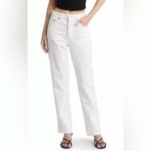 TOPSHOP Dad Jeans White Denim Pants Botton Fly Straight Leg Women Size W32/L30